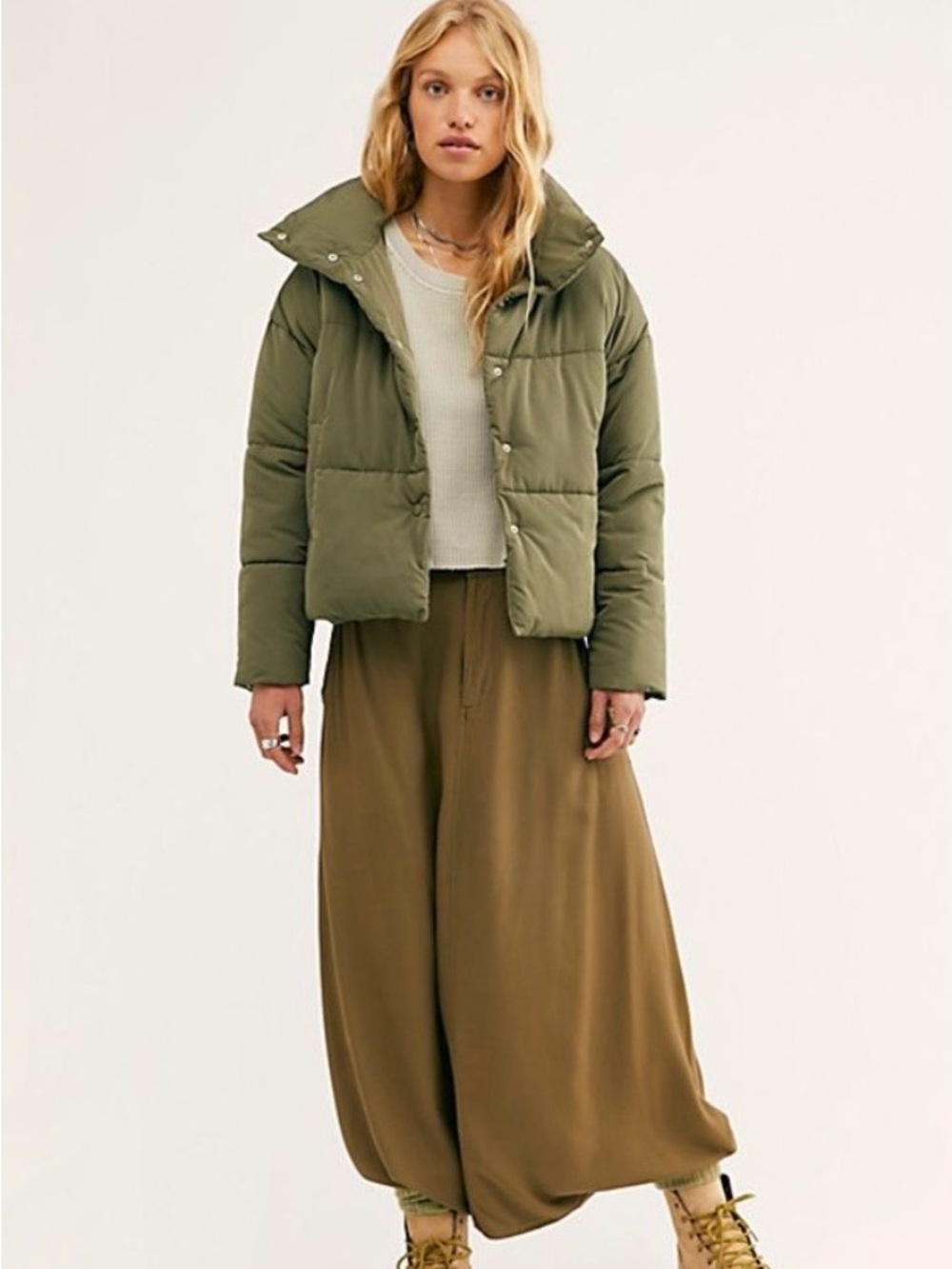 Free People weekend puffer in Olive Jacket